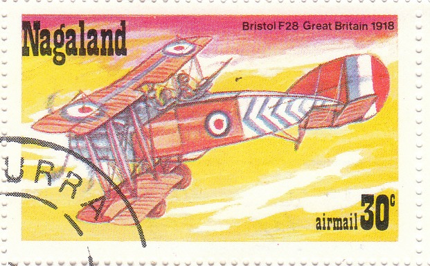 Марка поштова гашена. "Bristol F 28. Great Britain. 1918. Nagaland" 